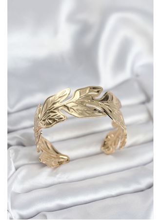 Gold Renk Pirinç Levha Yaprak Model Kadın Bileklik