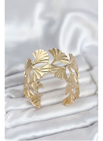 Pirinç Gold Renk Levha Yelpaze Model Kadın Bileklik