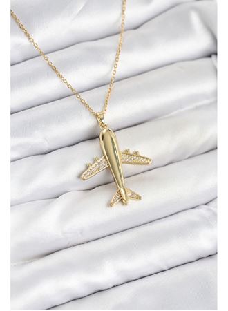 316L Çelik Zincir Gold Renk Uçak Model Kadın Kolye