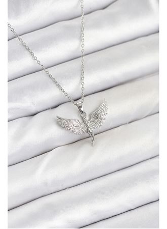 316L Çelik Zincir Gümüş Renk Melek Model Kadın Kolye