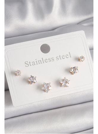 316L Çelik Gold Renk Zirkon Taşlı Yıldız Model Kadın Küpe Seti