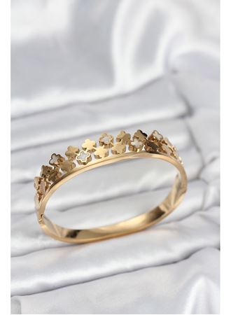 316L Çelik Gold Renk Minimal Yoncalı Kadın Kelepçe Bileklik