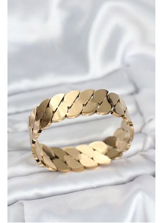 316L Çelik Gold Renk Ezme Zincir Model Kadın Kelepçe Bileklik