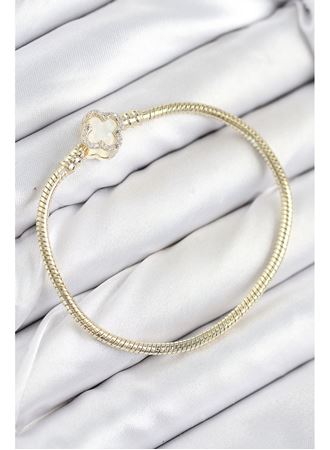 Pirinç Charm Zirkon Taşlı Yonca Model Gold Renk Kadın Bileklik