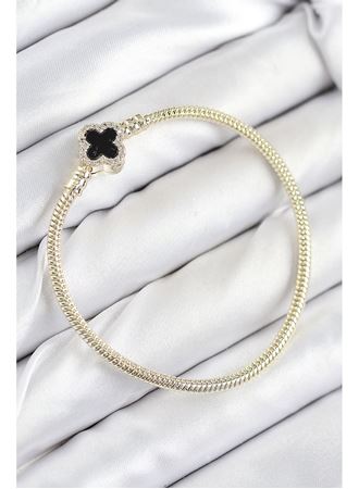 Pirinç Charm Zirkon Taşlı Yonca Model Gold Renk Kadın Bileklik