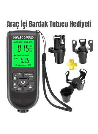HW-300PRO Oto Boya Kalınlık Ölçer Fe NFe 2000µm + 2 Fonksiyonlu Bardak Tutucu Hediyeli (