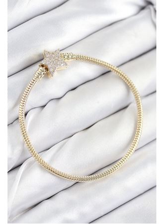 Pirinç Charm Zirkon Taşlı Yıldız Model Gold Renk Kadın Bileklik
