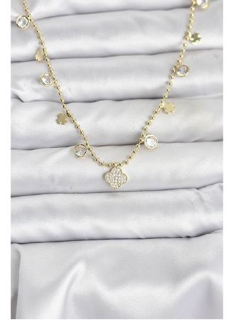 Pirinç Gold Renk Yonca Model Kadın Kolye