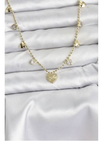 Pirinç Gold Renk Kalp Model Kadın Kolye