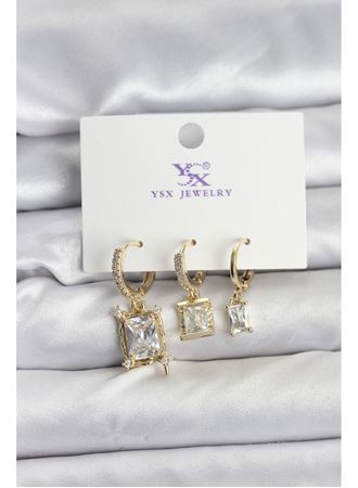 Gold Renk Zirkon Taşlı Kadın Küpe