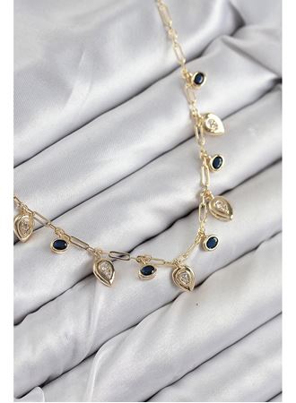 Pirinç Zirkon Taşlı Sallantılı Damla Model Gold Renk Kadın Kolye