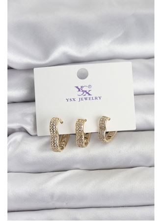 Gold Renk Pirinç Zirkon Taşlı Kalpli Kadın Küpe