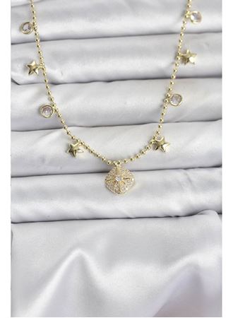 Pirinç Gold Renk Zirkon Taşlı Kutup Yıldızı Model Kadın Kolye
