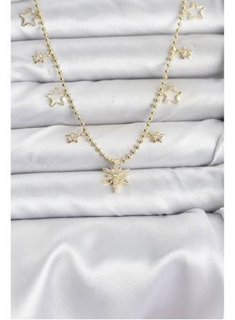 Pirinç Gold Renk Zirkon Taşlı Kutup Yıldızı Model Kadın Kolye