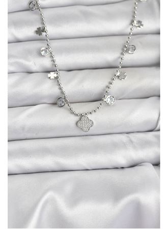 Pirinç Gümüş Renk Yonca Model Kadın Kolye