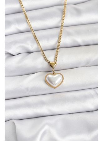 316L Çelik Zincir Gold Renk Bombeli Kalp Model Kadın Kolye