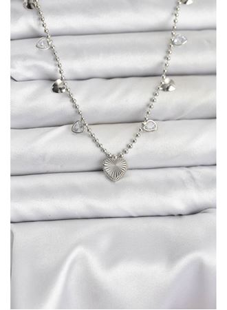 Pirinç Gümüş Renk Kalp Model Kadın Kolye