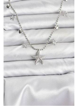 Pirinç Gümüş Renk Zirkon Taşlı Deniz Yıldızı Model Kadın Kolye