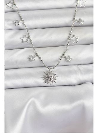 Pirinç Gümüş Renk Güneş Model Kadın Kolye