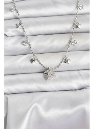 Pirinç Gümüş Renk Zirkon Taşlı Kutup Yıldızı Model Kadın Kolye