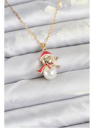 316L Çelik Zincir Gold Renk Kardan Adam Model Yılbaşı Temalı Kadın Kolye