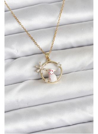 316L Çelik Zincir Gold Zirkon Taşlı Yılbaşı Temalı Kadın Kolye