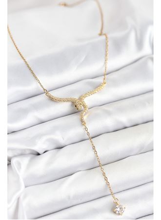 316L Çelik Zincir Gold Renk Yılan Model Y Kolye