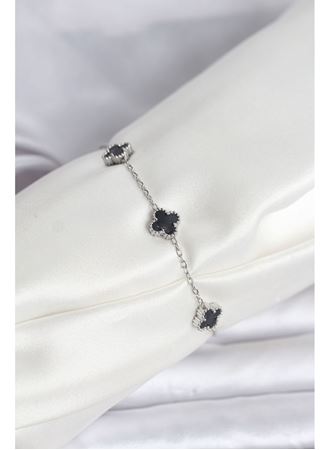 316L Çelik Gümüş Renk Siyah Baby Boy Yonca Bileklik