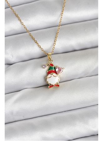 316L Çelik Zincir Gold Renk Yılbaşı Teması Kadın Kolye