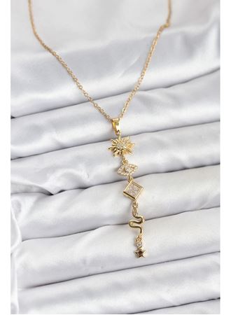 316L Çelik Zincir Gold Renk Güneş ve Enerji Model Kadın Y Kolye