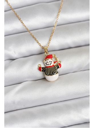 316L Çelik Zincir Gold Renk Kardan Adam Figürlü Yılbaşı Temalı Kadın Kolye