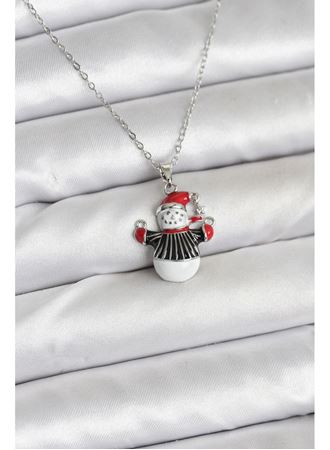 316L Çelik Zincir Gümüş Renk Kardan Adam Figürlü Yılbaşı Temalı Kadın Kolye