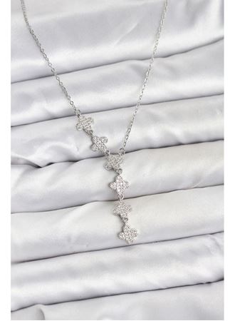 316L Çelik Zincir Gümüş Renk Yonca Model Kadın Kolye