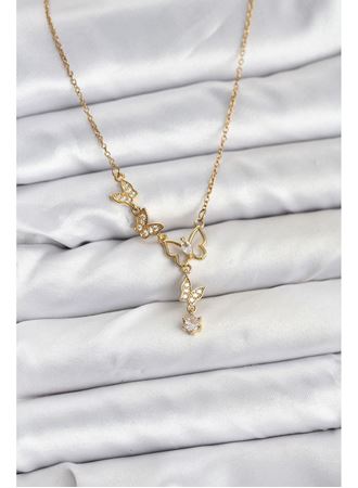 316L Çelik Zincir Gold Renk Kelebek Model Kadın Kolye