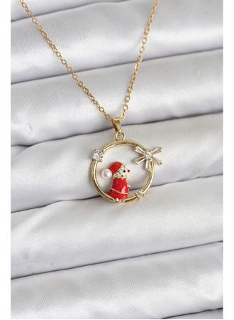 316L Çelik Zincir Gold Zirkon Taşlı Yılbaşı Tema Kadın Kolye