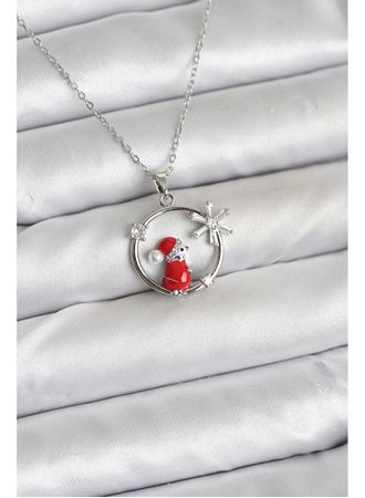 316L Çelik Zincir Gümüş Zirkon Taşlı Yılbaşı Tema Kadın Kolye