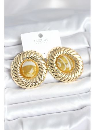 Pirinç Gold Renk Kehribar Boncuklu Vintage Kadın Küpe