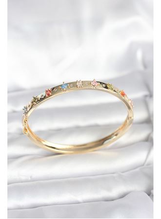 Pirinç Gold Renk Zirkon Taşlı Kelepçe Bileklik