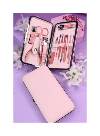 Profesyonel Çantalı Tırnak Bakım Manikür Seti Pembe Renk 12 Parça (