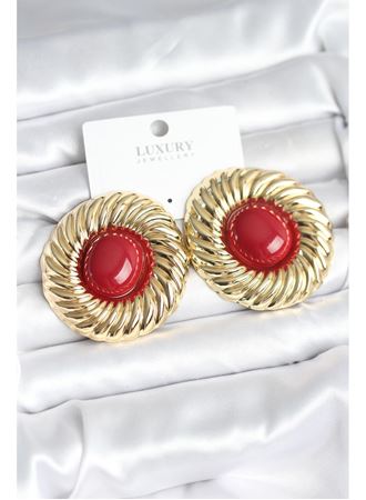 Pirinç Gold Renk Bordo Boncuklu Vintage Kadın Küpe