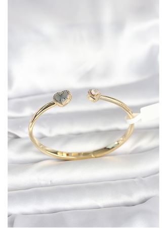 Pirinç Gold Renk Kalpli Model Kadın Kelepçe Bileklik