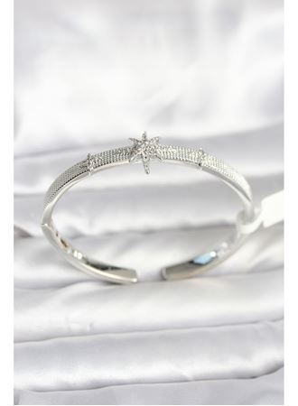 Pirinç Gümüş Renk Kutup Yıldızı Model Kadın Kelepçe Bileklik