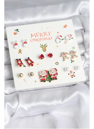 Yılbaşı Temalı Karışık Model 8 Çift Yılbaşı Temalı Kadın Küpe Seti