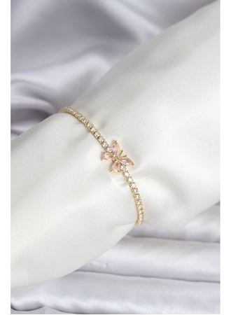 Kelebek Model Zirkon Taşlı Gold Renk Pirinç Su Yolu Kadın Bileklik