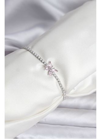 Kelebek Model Zirkon Taşlı Gümüş Renk Pirinç Su Yolu Kadın Bileklik
