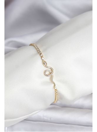 Yılan Model Zirkon Taşlı Gold Renk Pirinç Su Yolu Kadın Bileklik