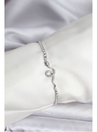 Yılan Model Zirkon Taşlı Gümüş Renk Pirinç Su Yolu Kadın Bileklik