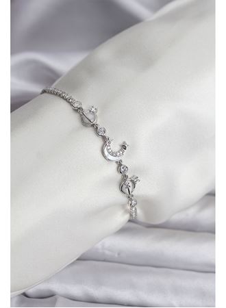 Charmlı Model Zirkon Taşlı Gümüş Renk Su Yolu Kadın Bileklik