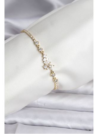 Çiçekli Model Zirkon Taşlı Gold Renk Su Yolu Kadın Bileklik