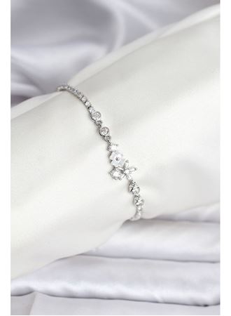 Çiçekli Model Zirkon Taşlı Gümüş Renk Su Yolu Kadın Bileklik